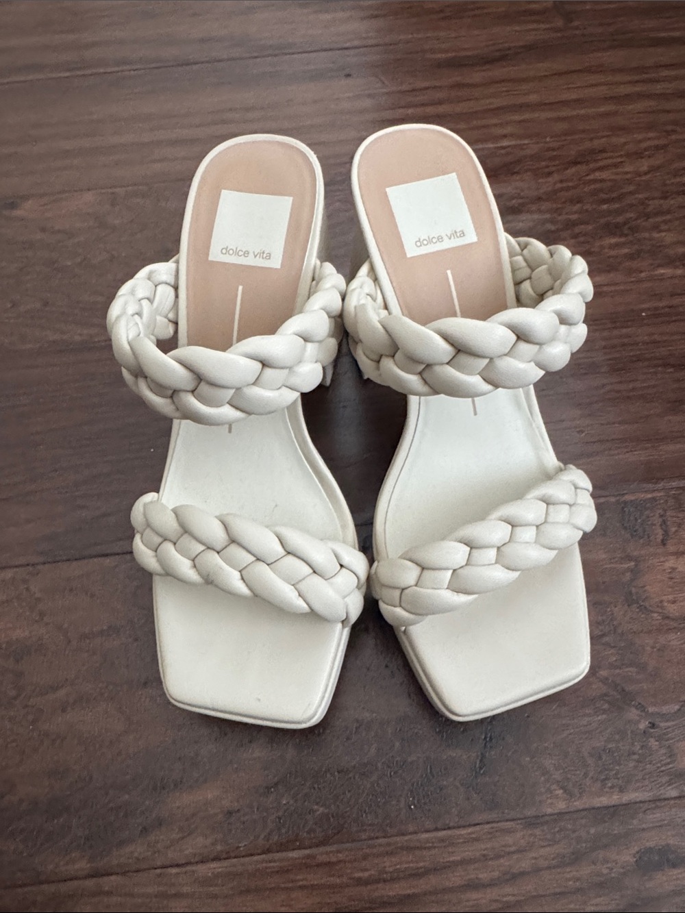 Dolce Vita Braided Double-Strap Cream Slide Heels